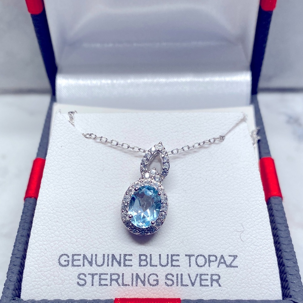 Sterling Silver Blue Topaz Pendant Necklace